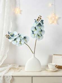 1pc Artificial Phalaenopsis Orchid Flower, Silk Fake Flower, Suitable For Wedding Party Decor, Cake Decor, Home Living Room Tabletop Decor, Autumn Party Decor, Harvest Centerpiece Decor, Wreath Decor - Light Blue - View 7