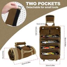 Organizador Herramientas Portátil con 2 Bolsas Extraíbles Organizador Bolsas Herramientas Enrollables Alta Resistencia Bolsa Herramientas Pequeña para Mecánicos Electricistas y Aficionados - caqui - Ver 5