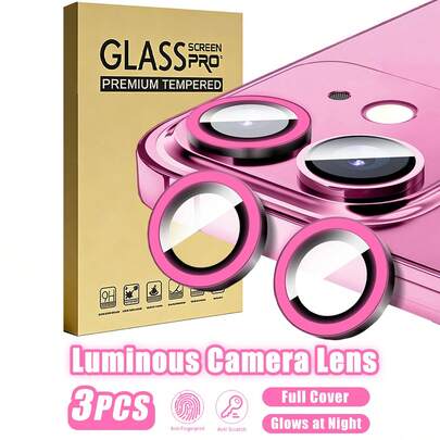 Bộ 3 miếng dán bảo vệ ống kính camera màu hồng phát sáng trong bóng tối, kính cường lực bảo vệ ống kính camera, vòng kim loại chống trầy xước tự căn chỉnh được nâng cấp, dễ dàng lắp đặt không bọt khí, phù hợp với 17 Promax/17 Pro/17 Air/17E/16 Promax/16 Pro/16 Plus/16E/16/15/14/13/12/11, phụ kiện điện thoại, tương thích với ốp lưng điện thoại, thích hợp làm quà tặng sinh nhật cho gia đình và bạn bè.