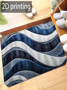 1 tấm thảm phẳng 2D hiện đại màu xanh xám, họa tiết lượn sóng, thiết kế tối giản, mềm mại và bông xốp, có thể giặt được, thích hợp cho lối vào, nhà bếp, phòng ngủ, phòng giặt, món quà ngày lễ hoàn hảo, vật dụng cần thiết cho gia đình. - A - Xem 2