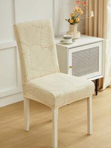 1pc/4pcs/6pcs/8pcs Cream White Removable Chair Covers, Plush Jacquard Leaf Pattern, Stretchy Fit For Dining Room, Living Room, Bedroom Chair Decor - Creamy White - View 8