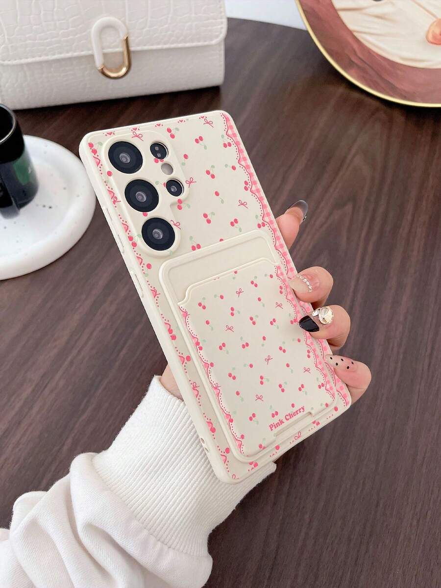 1 ốp lưng điện thoại TPU màu trắng họa tiết hoa anh đào hồng và 1 bao đựng thẻ dán màu tím họa tiết hoa anh đào hồng, ốp lưng điện thoại 2 trong 1 thời trang đa năng sáng tạo bao phủ toàn diện, tương thích với iPhone/Android/ - Nhiều màu - Xem 1