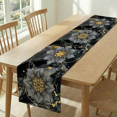 1件大理石纹理花卉印花桌旗，适用于节日、派对、生日、晚宴、餐厅餐桌装饰、四季皆宜、家居装饰