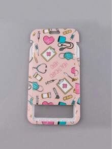 1pc Pink Doctor/Nurse Pill Design Lanyard Card Holder, Keychain Hard ID Case, Back To School - Card Sleeve - View 3