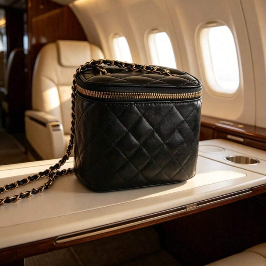 Elegant Mini Quilted Crossbody Bag With Gold Chain, Fashionable Small Shoulder Purse For Women, Perfect For Evening, Party & Casual Outfits - Black - View 1