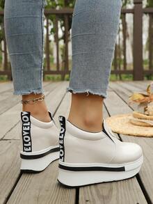 9cm Hidden Heel Casual Slip-On Sneakers, Thick Sole Comfortable Platform Shoes, Versatile For Women - Beige - View 7