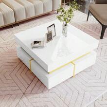 Coffee Table, High-Gloss Living Room Table, Side Table With Drawers And Gold Accents - White - View 6