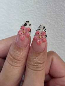 24Pcs/Set Almond Shaped French Manicure 3D Floral-Drop Gradient Elegant Reusable Press-On Nails With 1Pc Gel And 1Pc Nail File, Adding A Daily Wear And Dates Nail Supplies Nails - 多色 9 - 查看 7