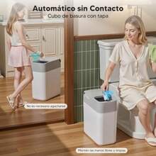 Bote de Basura Cocina Baño12L/3.2 Galón Inteligente Grande sin Contacto Tapa Deslizante Automática Adsorción Automática de Bolsas de Basura para Inodoro Oficina Caravana Dormitorio y Sala De Estar - Tapa Deslizante - Ver 6