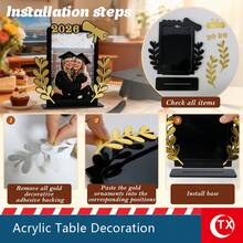 Class Of 2026 DIY Assembled Acrylic Graduation Picture Frame, Arabic Blessing Tabletop Photo Holder For 4‑6 Inch Photos, Graduation Party Table Decoration, Graduation Souvenir Gift For Daughter Son Granddaughter Grandson Home Desk Ornament. - 1PC - View 7