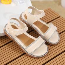 新款公主水晶水钻凉鞋，女童平底厚底软底幼儿鞋，百搭舒适大童夏季凉鞋 - 米色 - 查看 21