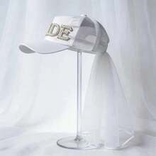 1pc Bride To Be Hat With Veil, White BRIDE Letter Baseball Cap, Bachelorette Party & Beach Wedding Tulle Veil Hat, Bridal Shower & Engagement Gift - View 5