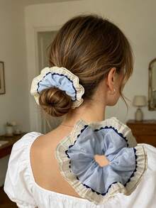 1pc Unique Elegant Blue Lace Scrunchie, Minimalist Chic Hair Tie For Women Ponytail Holders Hair Elastics Hair Rubber Bands Hair Rope Elastic Hair Tie - Multicolor - View 7