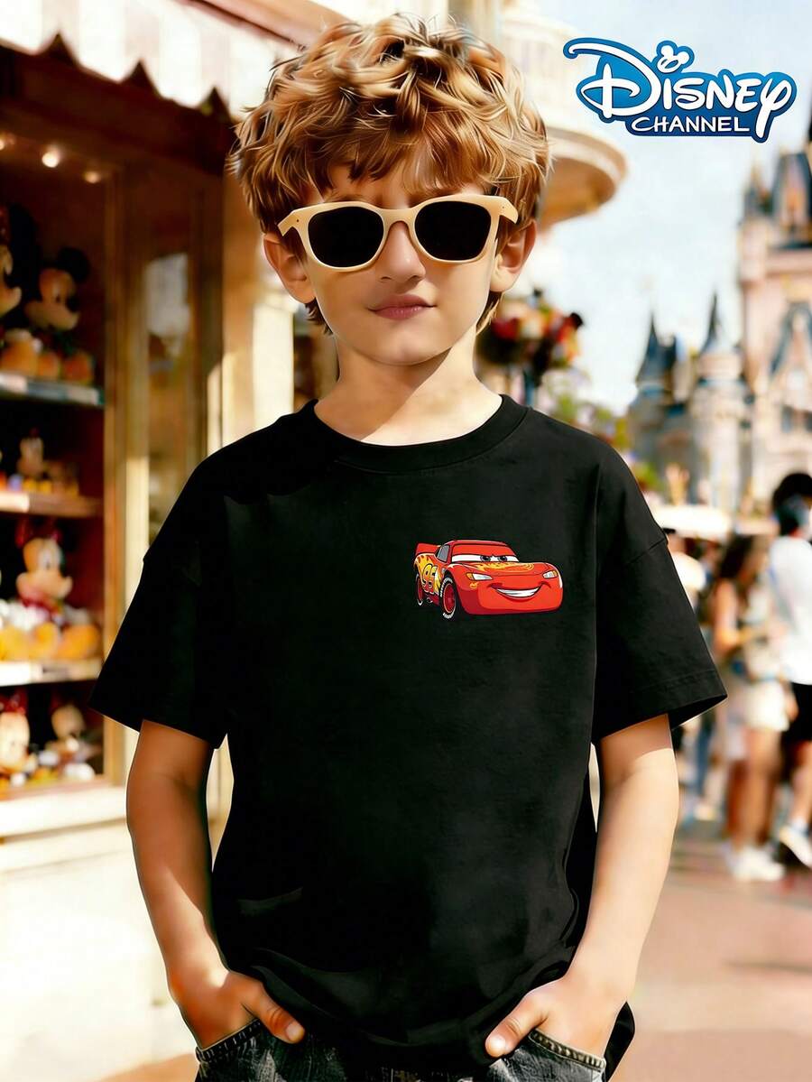 Disney Racing Adventures Kids Short Sleeve Shirt, Lightning McQueen, Fashionably Cool And Dynamic, Summer Eye-Catching T-Shirt Print Pattern Summer Tops,Short-Sleeved Casual And Cute Style Children's Clothing Design, Boy Clothes For Kids ,Ropa Para Niños,Boy Clothes For Kids,Graphic Tee, Summer Clothes,Perfect For Cool Boy. Comfortable And Breathable Children's Short-Sleeved T-Shirt. Comfortable And Casual Wear All Year Round 180g Pure Cotton Children's Clothes,Comfortable & Lightweight, Iconic Print For Mix-And-Match Outfits,Suitable For Both Boys And Girls. - màu đen - Xem 1