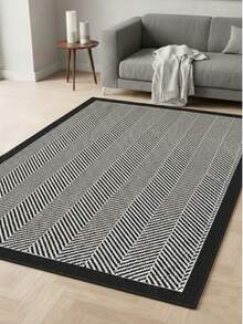 Modern Geometric Pattern Washable Area Rug - Distressed Monochrome Abstract Print Carpet for Living Room, Bedroom & Home Decor 80x200 cm, 80x300 cm,100x200 cm, 120x180 cm - 黑色 - 查看 1