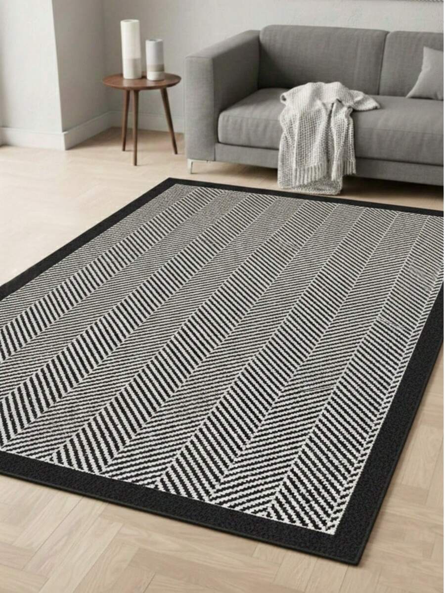 Modern Geometric Pattern Washable Area Rug - Distressed Monochrome Abstract Print Carpet for Living Room, Bedroom & Home Decor 80x200 cm, 80x300 cm,100x200 cm, 120x180 cm - 黑色 - 查看 1