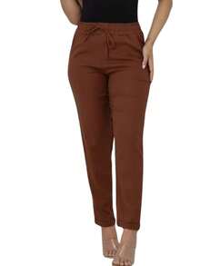 Women's Dress Pants, Linen Capri Style, Casual And Modern - Rỉ Nâu - Xem 5