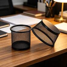 3个/5个装黑色网状笔筒和回形针收纳盒 - 适用于办公室和家庭桌面收纳 - 方便的笔筒和回形针收纳器，金属材质，开学季必备 - 彩色 - 查看 5