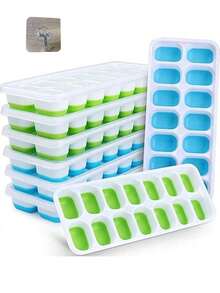 4/1pcs Silicone Ice Cube Tray, Easy Release And Flexible, 14 Cavities 4 Colors Mixed, With Anti-Spill Removable Lid, Stackable, Kitchen Accessory, Small Kitchen Tool - Multicolor - View 6