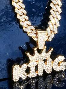 1件闪亮“King”字母设计吊坠项链，迈阿密/链，街头朋克嘻哈风格，摇滚乐队饰品礼物，情人节礼物，派对时尚饰品 - 吊墜項鍊 - 查看 5