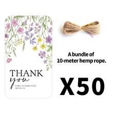 50 pièces Étiquettes-cadeaux florales élégantes avec corde de chanvre - "Merci d'avoir célébré avec nous" Étiquettes suspendues pour l'emballage de cadeaux et la décoration de fête - Parfait pour le mariage, la douche de mariée, l'anniversaire et plus encore - Merci - Voir 7