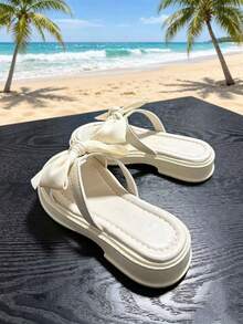 Girls' Bow Decor Thick Sole Non-Slip Lightweight Beach Sandals - White - View 4