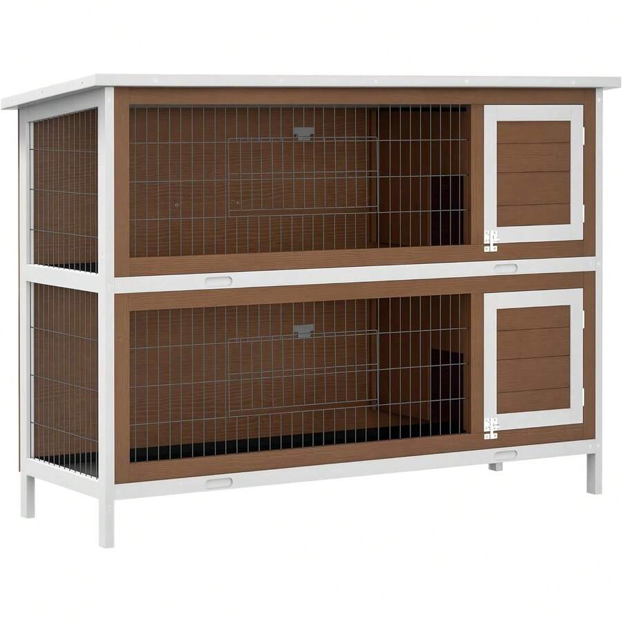 54" 2-Story Large Rabbit Hutch Bunny Cage Wooden Pet House Small Animal Habitat With Lockable Doors, No Leak Tray And Waterproof Roof For Rabbits, Chickens, Ducks, Outdoor/Indoor Brown - Cà phê nâu - Xem 1