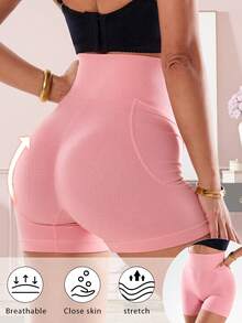CELILIN Shorts moldeadores de cintura alta, leggings sin costuras que cinturan la cintura, ropa interior cómoda y versátil - Rosa - Ver 9