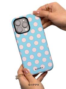 GIIPPA 2-In-1 Matte Light Blue Base Pink Polka Dot Phone Case, Suitable For IPhone 17/16/15/14/13/12/11 Pro Max/Pro Plus/12 Mini/13 Mini, Also Fits Galaxy S26 S25 S24 S23 S22 S21 Plus Ultra - Light Blue - View 4