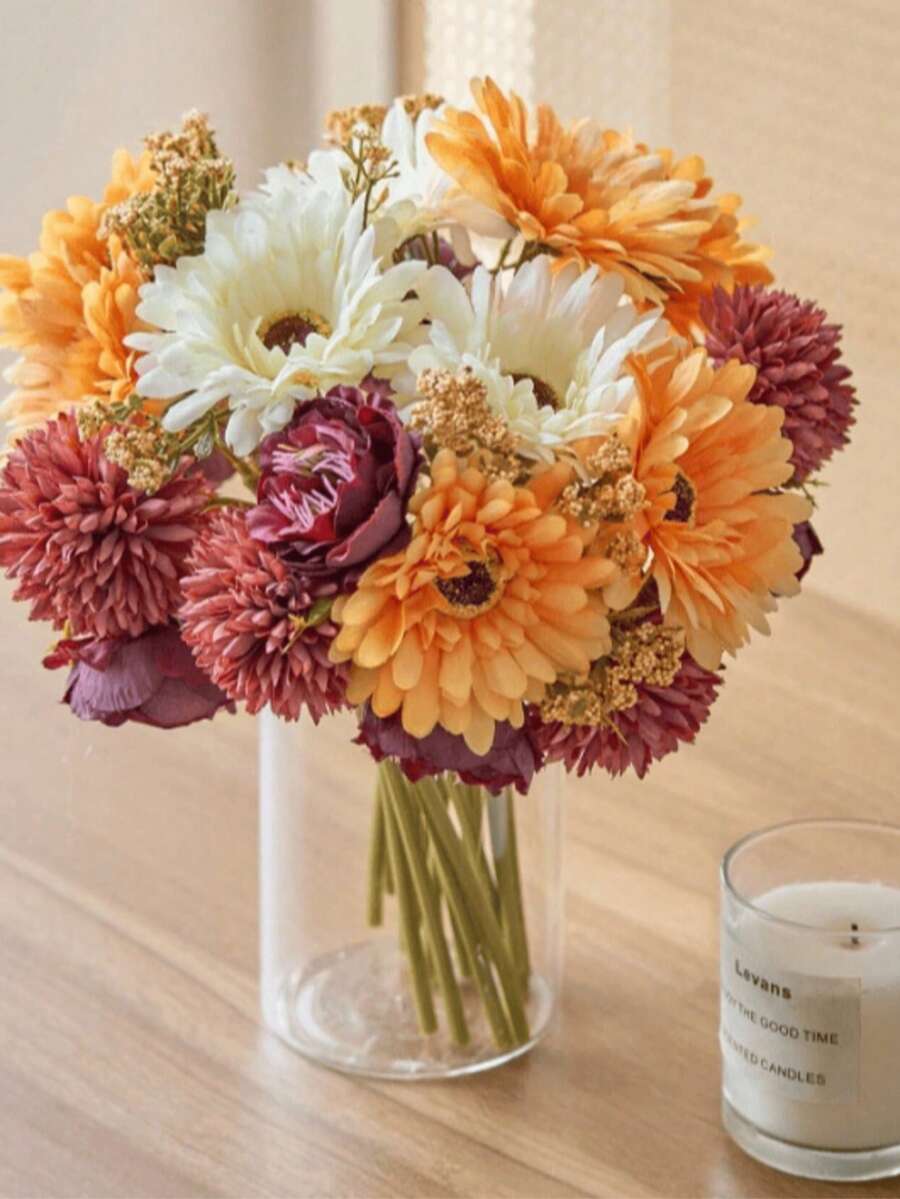 1/3 束仿真蒲公英、牡丹、雏菊丝绸花束,适用于婚礼新娘捧花、家居办公室浴室农舍厨房餐桌装饰、DIY 花艺装饰、摄影道具、婚礼装饰、门廊客厅办公室墙面花园架家居装饰 - 粉色 - 查看 1