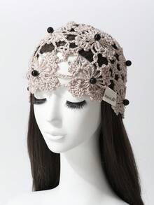 1 pièce Chapeau Beanie tricoté vintage ajouré, léger et fait main avec perles, pour femmes, printemps/été - Bonnet tricoté - Voir 5