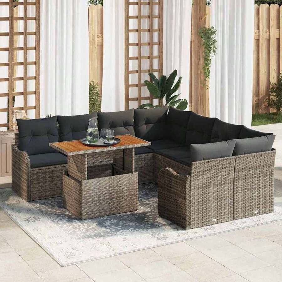 vidaXL Garten-Sofa-Set mit Speicher 9 pcs Grau Poly Rattan - Gris - Voir 1