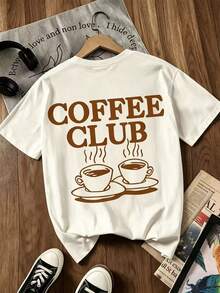 Áo thun nữ mùa hè mới, kiểu dáng mới, in hình cốc cà phê, cổ tròn, màu mơ, kiểu dáng thường ngày, tay ngắn, rộng rãi, thoải mái, phù hợp mặc đi nghỉ mát, đi làm hoặc đi du lịch. - Màu be - Xem 4