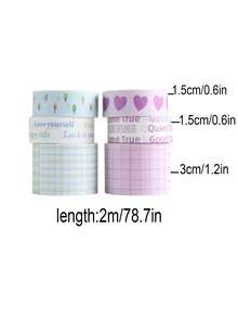 6 Rolls/Box Of Fresh And Simple Patterned Washi Tape, With Designs Of Strawberries, Hearts, Trees, And Plaid Patterns, Used For Scrapbooking, School Stationery, And DIY Journal Decoration, Gift Wrapping Decorative Tape - Sets - View 2