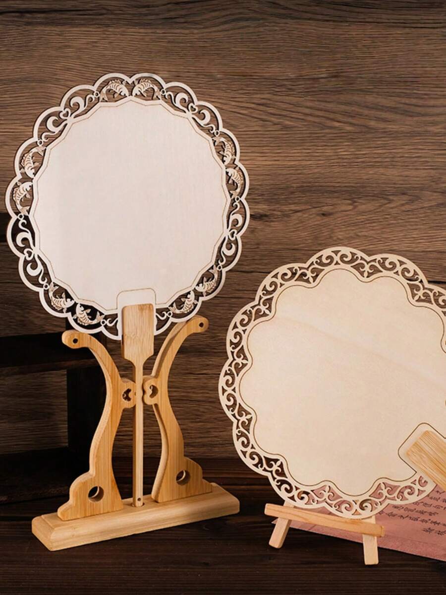 Bộ 2 món đồ tự làm quạt, đế quạt bằng gỗ có tay cầm tháo rời, quạt tròn kiểu Trung Quốc, quà tặng Ngày của Mẹ. - cái quạt - Xem 1
