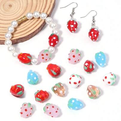 5pcs/Pack Colorful Lampwork Glass Strawberry Beads, 12X15mm Cute Fruit Beads For DIY Phone Chain, Keychain, Bracelet, Necklace Pendant Accessories
