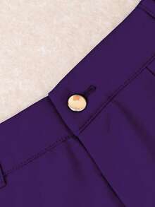 HOMEYEE Plus Size Women Casual/Business Solid Color Pants - Purple - View 3
