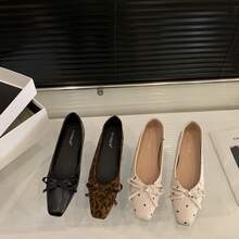 Women's Spring French-Style White Polka Dot Square-Toed Shoes With Internal Height Increase And Bow Detail, Gentle Evening Shoes - NUO612-1 Họa tiết da báo - Xem 1