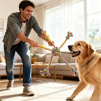 New Interactive Knotted Rope Dog Toy, Suitable For Medium To Large Breed Dogs - Durable Chew Toy