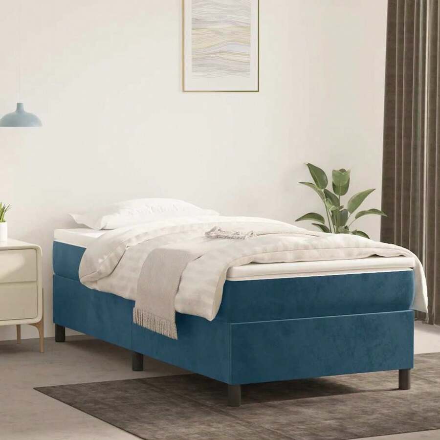 vidaXL Boxspringbett mit Matratze Dunkelblau 90x190 cm Samt - Bleu azur - Voir 1