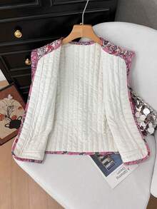 Chaleco estampado de estilo urbano para primavera/otoño con mangas acampanadas, prenda elegante de abrigo para mujer. - Rosa Fucsia - Ver 7