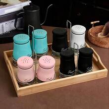 Retro Black And White Glass Spice Jars: 2-Piece Farmhouse Style Salt And Pepper Jars, Stainless Steel Lid With Handle, Kitchen Salt And Pepper Powder Jar With Iron Rack, Stainless Steel Glass Sprinkler, 4oz Spice Jar - Nhiều màu - Xem 4