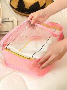 1 Set Of 6pcs Travel Packing Cubes, Large Capacity Organizer Bags - Includes Makeup Bag, Toiletry Bag, Garment Bag, Suitable For Storing Clothes, Shoes, Cosmetics, Electronics, Accessories, Great For Travel, Vacation, Business Trip, Home Organization Graduation Bag For School School Accessories School Stuff - 粉色 - 查看 4