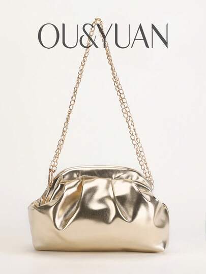 Túi cầm tay xếp ly màu vàng ánh kim mới cho mùa Thu/Đông, thiết kế độc đáo, đa chức năng, túi đeo vai chéo, ví đơn giản màu trơn, ví nữ, phụ kiện cưới, quà Giáng sinh, phù hợp cho tiệc tùng, buổi tối, đám cưới, hẹn hò, mua sắm và các dịp khác.