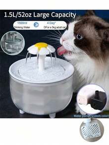 1500ml/50.72oz/0.4Gal Transparent Pet Water Fountain, Self-Circulating Cat Water Dispenser, USB Powered Indoor Cat Water Feeder - Multicolor - View 14