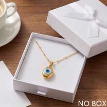 Collar de ojo malvado para mujer - Colgante de ojo malvado azul de acero inoxidable en el exquisito amuleto de cuentas de satélite, joyería de amuleto de buena suerte y espiritual - Dorado - Ver 4