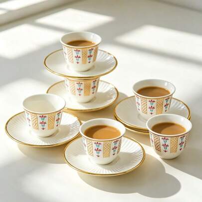 1pc Middle East Saudi Coffee Cup, Palm Tree Pattern, A Cup Of Coffee, Cup, Tea Cup, Mug, Espresso Cup, Milk Cup, Middle East Style, Coffee Accessories, For Family Gatherings, Holiday Gift, Afternoon Tea, Coffee Corner