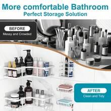 No-Drill Adhesive 5-Piece Corner Bathroom Shelf Set – Large Capacity, Space-Saving Storage Rack Available In Two Colors (Black/White), Includes A Soap Dish, Toothbrush Holder, And Hooks. Waterproof And Rustproof, Suitable For Kitchens, Dining Rooms, Parties, And Makes A Great Gift For Friends And Family, Christmas Decoration, Home Décor, Valentine's Day Gift, Family Gift, And Room Decor. - trắng - Xem 7