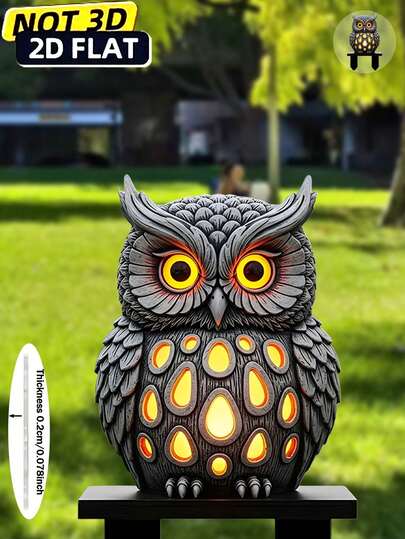 1 con cú in 2D bằng acrylic với đôi mắt màu cam phát sáng - Biển cắm trang trí sân vườn ngoài trời (18cm/7.1inch), Thích hợp trang trí nhà cửa, sân vườn, sân nhà, trang trí ngoài trời chịu được thời tiết, Không cần pin, Dễ dàng cắm vào bãi cỏ, sân vườn và là một ý tưởng quà tặng tuyệt vời.
