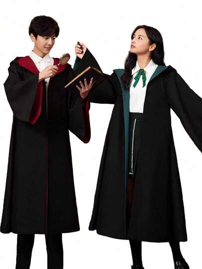 派对斗篷，巫师长袍+眼镜套装，大学生制服，巫师魔法学习服，适合万圣节、圣诞节、狂欢节、电影节和魔法主题角色扮演，男女通用